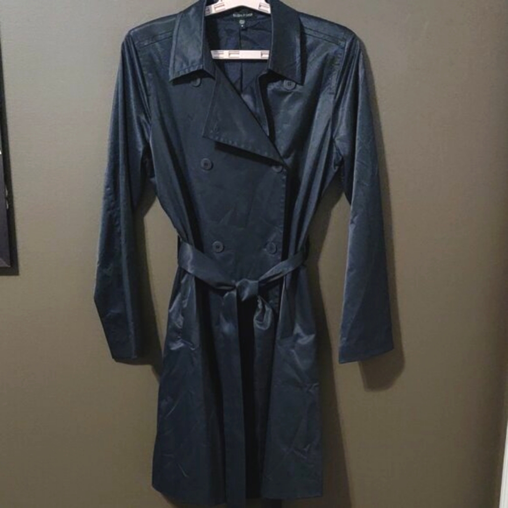 Eileen Fisher Black Belted Double Breasted Trench Coat SIZE MEDIUM - Picture 7 of 10